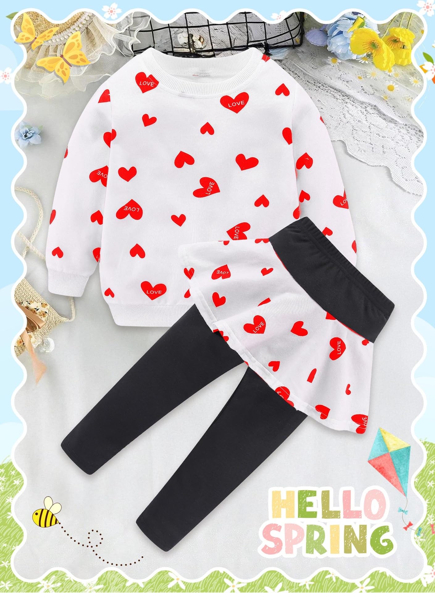 Bomdeals Adorable Cute Toddler Baby Girls Clothes Set,Long Sleeve T-Shirt +Pants Outfit(Age(5T), Whitered)