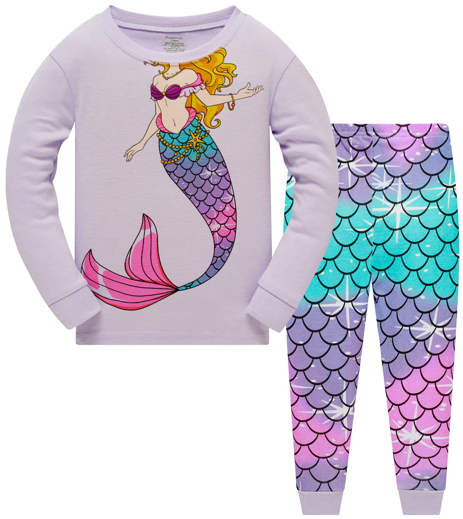 Mermaid Pajamas For Girls Pjs 2 Piece Pjs Set 100% Cotton Toddler Girls Winter Pajamas Long Sleeve Sleepwears Kids Christmas Clo