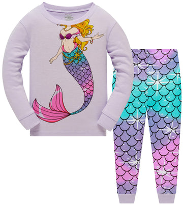 Mermaid Pajamas For Girls Pjs 2 Piece Pjs Set 100% Cotton Toddler Girls Winter Pajamas Long Sleeve Sleepwears Kids Christmas Clo