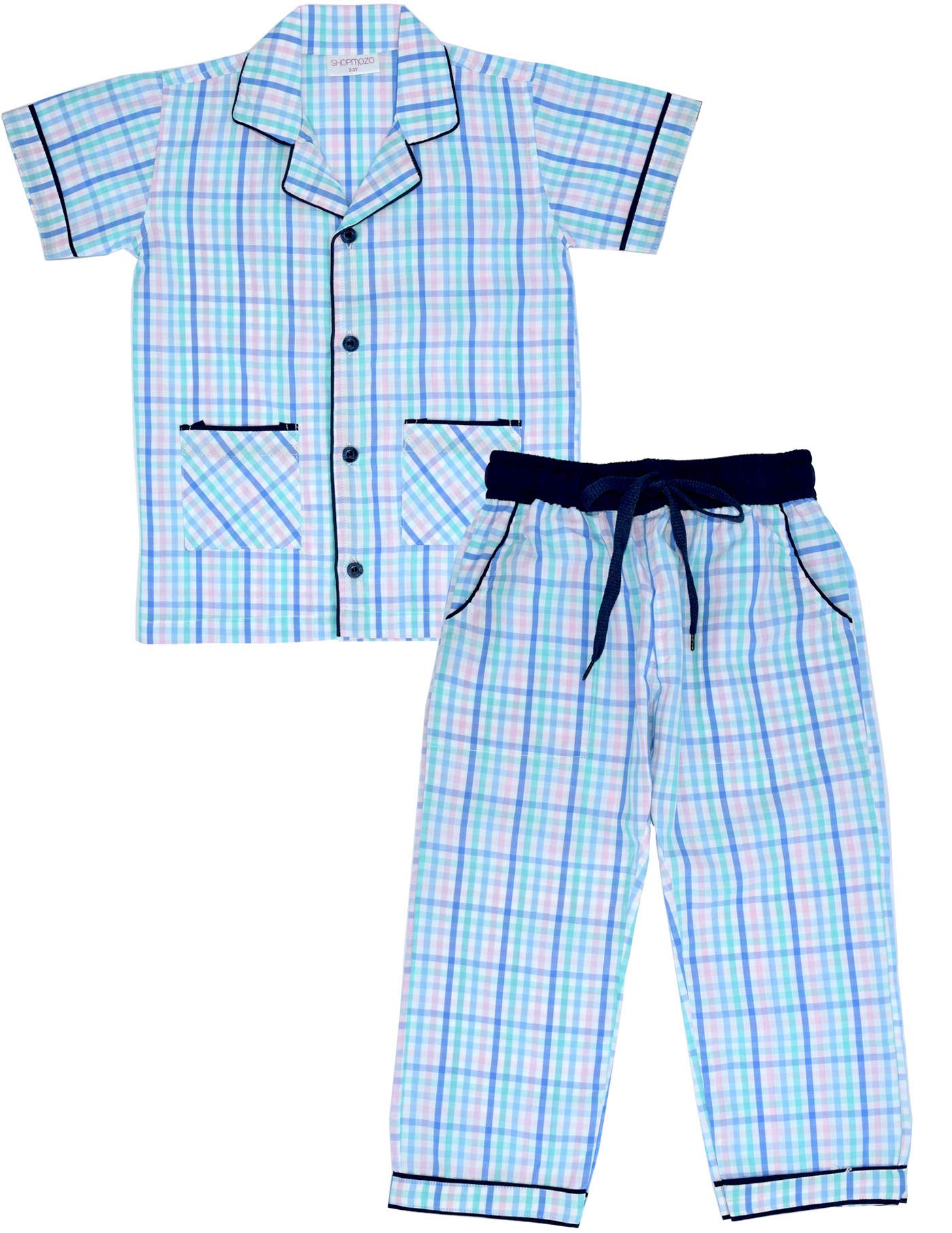 SHOPmOZO Unisex Pure Cotton Checkered Short Sleeve Night Suit for Boys and Girls Full Pyjama and Top Combo Set (SM00539UNISEXSW