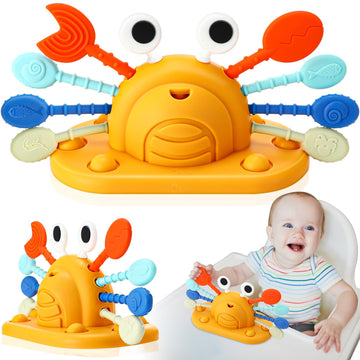 Qkie Montessori Toys for Babies 6-12 Months, Food Grade Silicone Baby Sensory Toys, Cutie Crab High Chair Toys, String Activity 