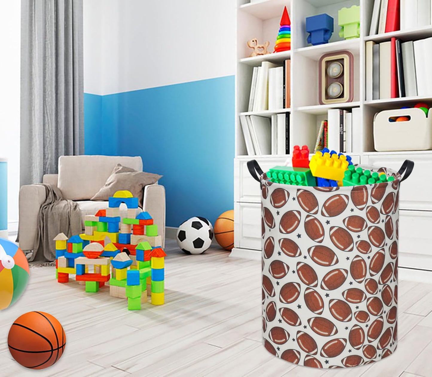Tibaolover Football Kids Laundry Basket Baby Hamper Football Toy Storage Bin For Boys Room Decor Baby Nursery Hamper Gift Basket
