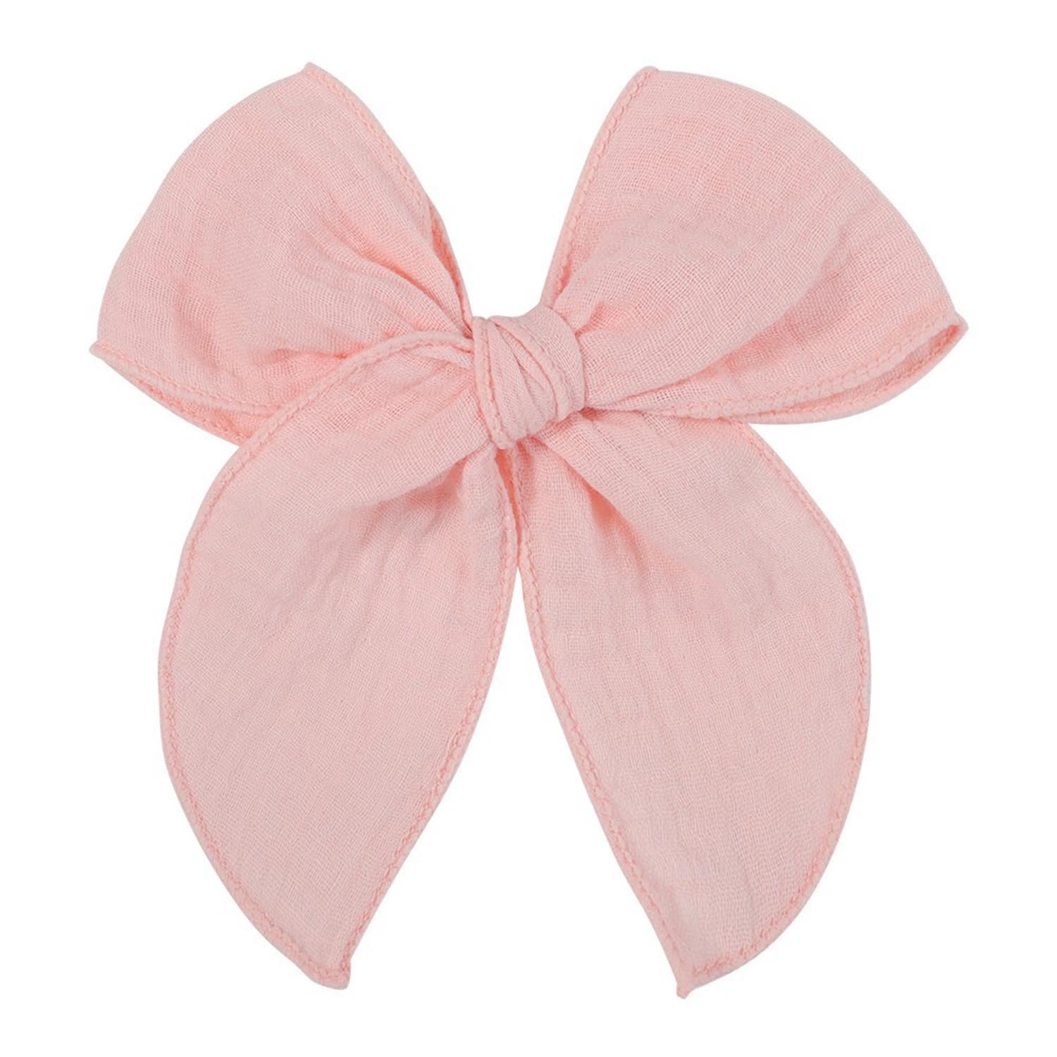 5.5 Inch Pink Fable Hair Bow: Handmade Linen Cotton Hair Clip For Girls - 1 Pcs