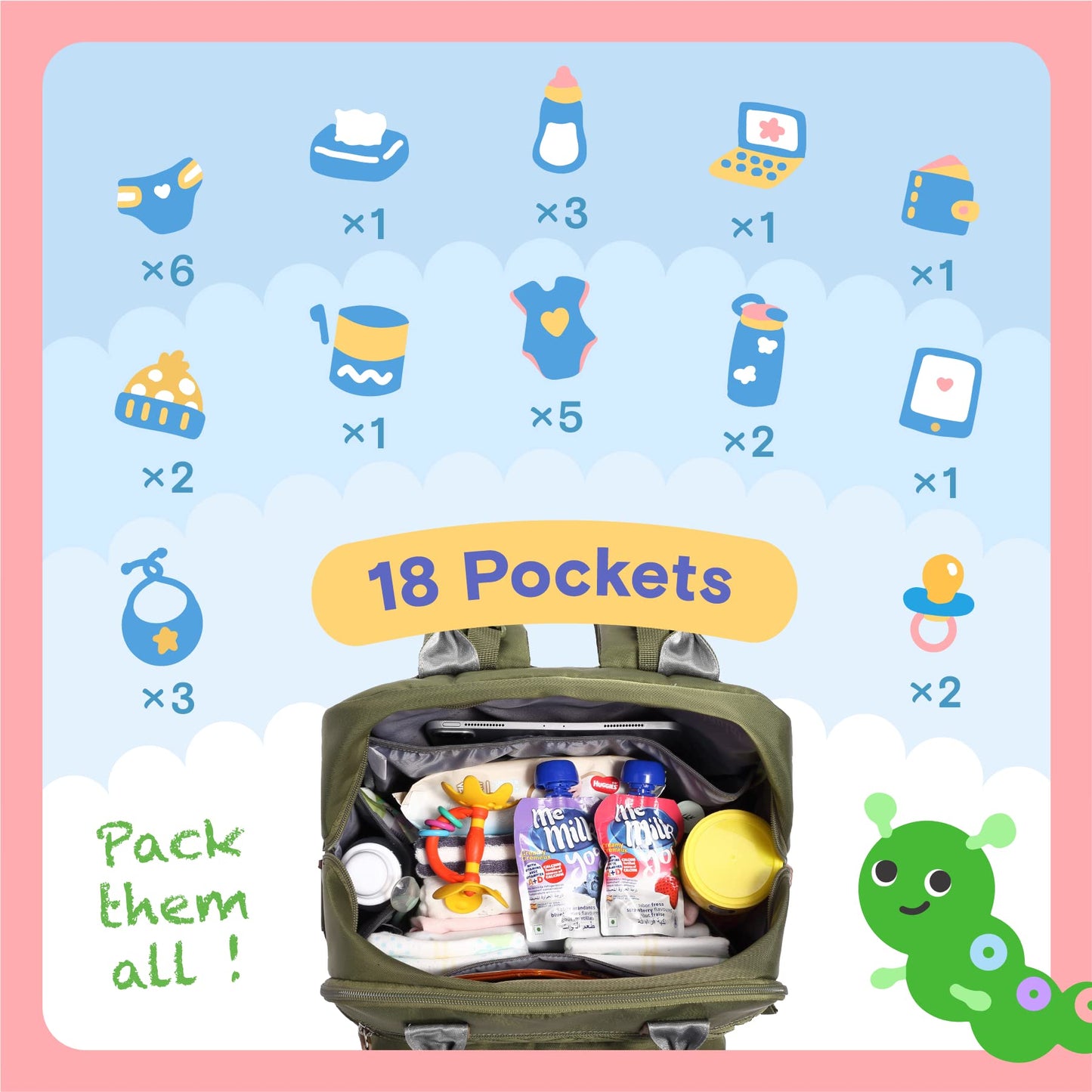 Iniuniu Diaper Bag Backpack, Large Unisex Baby Bags For Boys Girls, Waterproof Travel Back Pack With Diaper Pouch, Washable Chan
