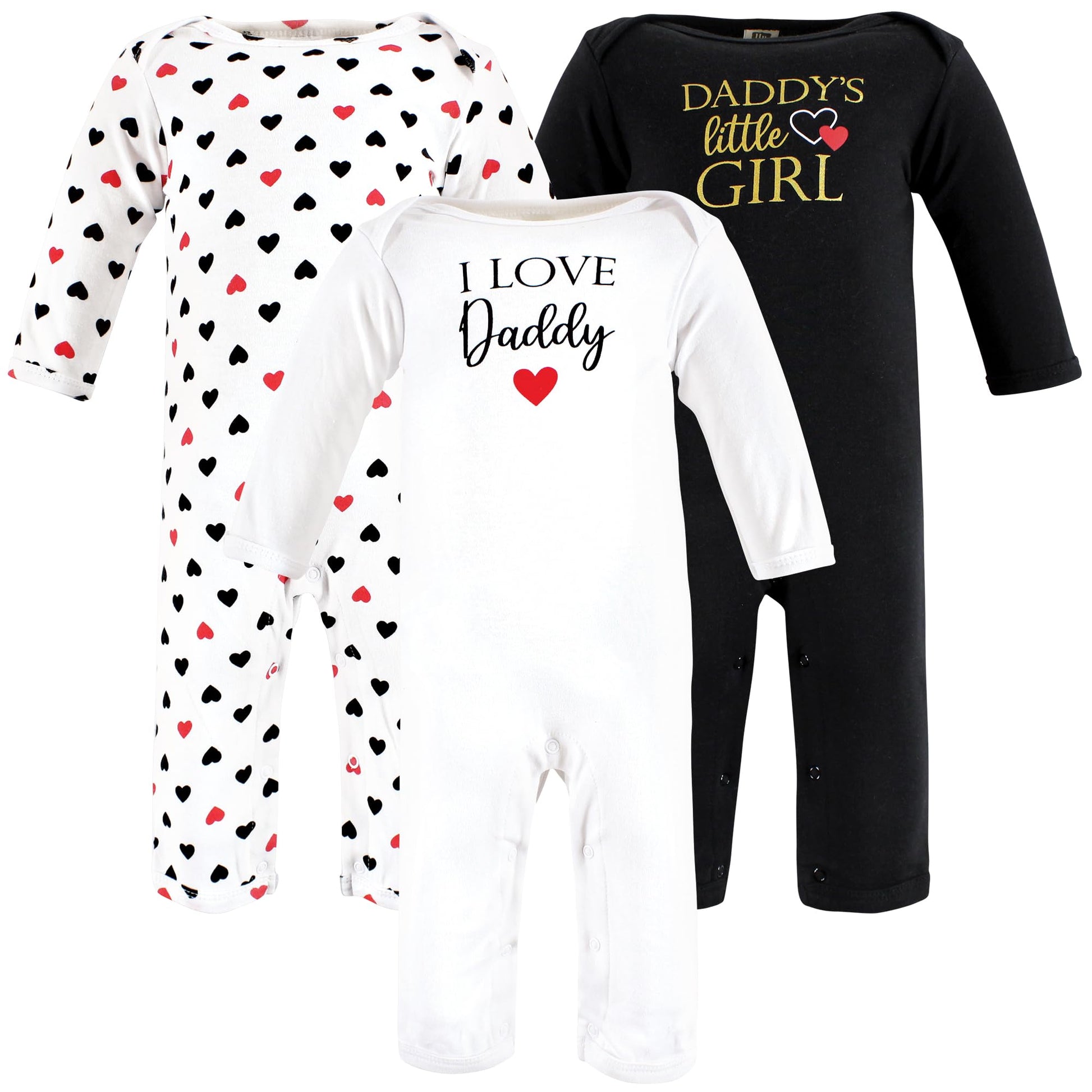 Hudson Baby Unisex Baby Cotton Coveralls, Girl-Daddy Red Black, 0-3 Months