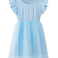 Twkioue Girl Ruffle Sleeve Dress Crewneck Tutu Tulle Fluffy Solid Color Dresses 817 Blue 120