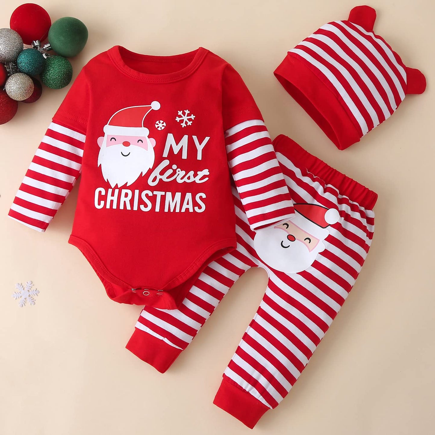 Fullfamous My First Christmas Baby Girl Boy Clothes Outfits Red Christmas 3-6 Months