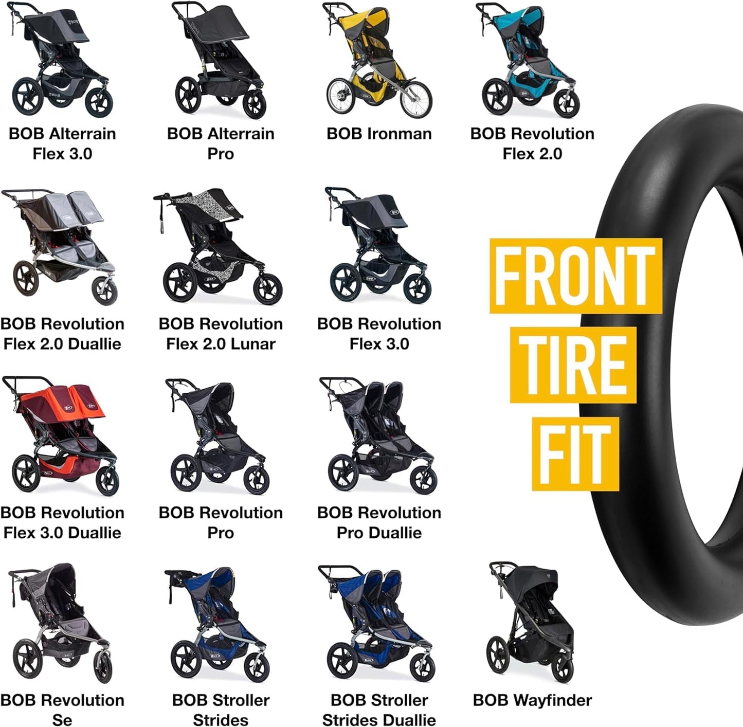 Zozozo Bob Stroller Front & Rear Tire Tube Replacement [12.5' & 16'] 2-Pack - Inner Tubes For Wayfinder, Alterrain, Revolution