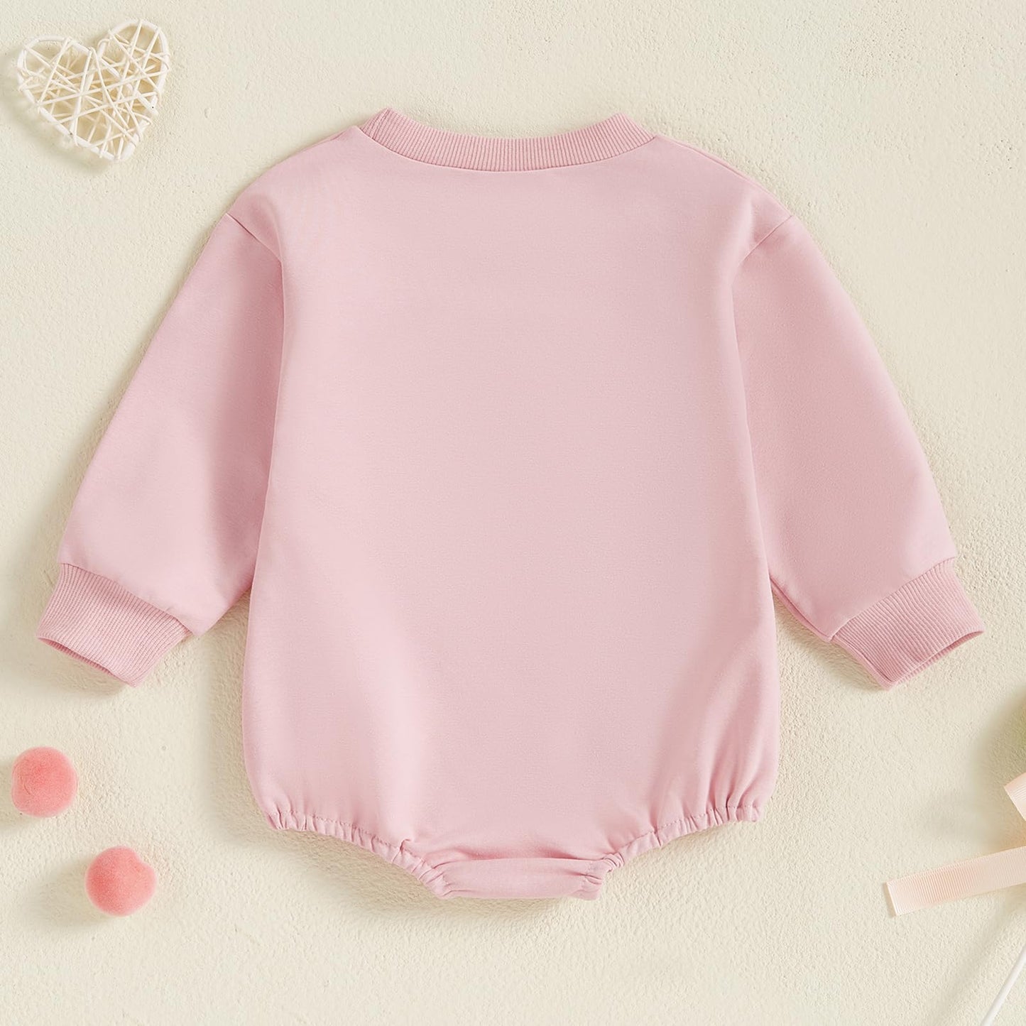 Fiomva Valentines Day Baby Girl Outfit Infant Bubble Romper Newborn First Valentine Outfits Toddler Sweatshirt Clothes (E Embroi