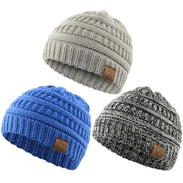Durio Soft Warm Knitted Baby Hats Caps Cute Cozy Chunky Winter Infant Toddler Baby Beanies For Boys Girls 3 Pack Black White & L