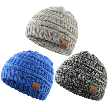 Durio Soft Warm Knitted Baby Hats Caps Cute Cozy Chunky Winter Infant Toddler Baby Beanies For Boys Girls 3 Pack Black White & L