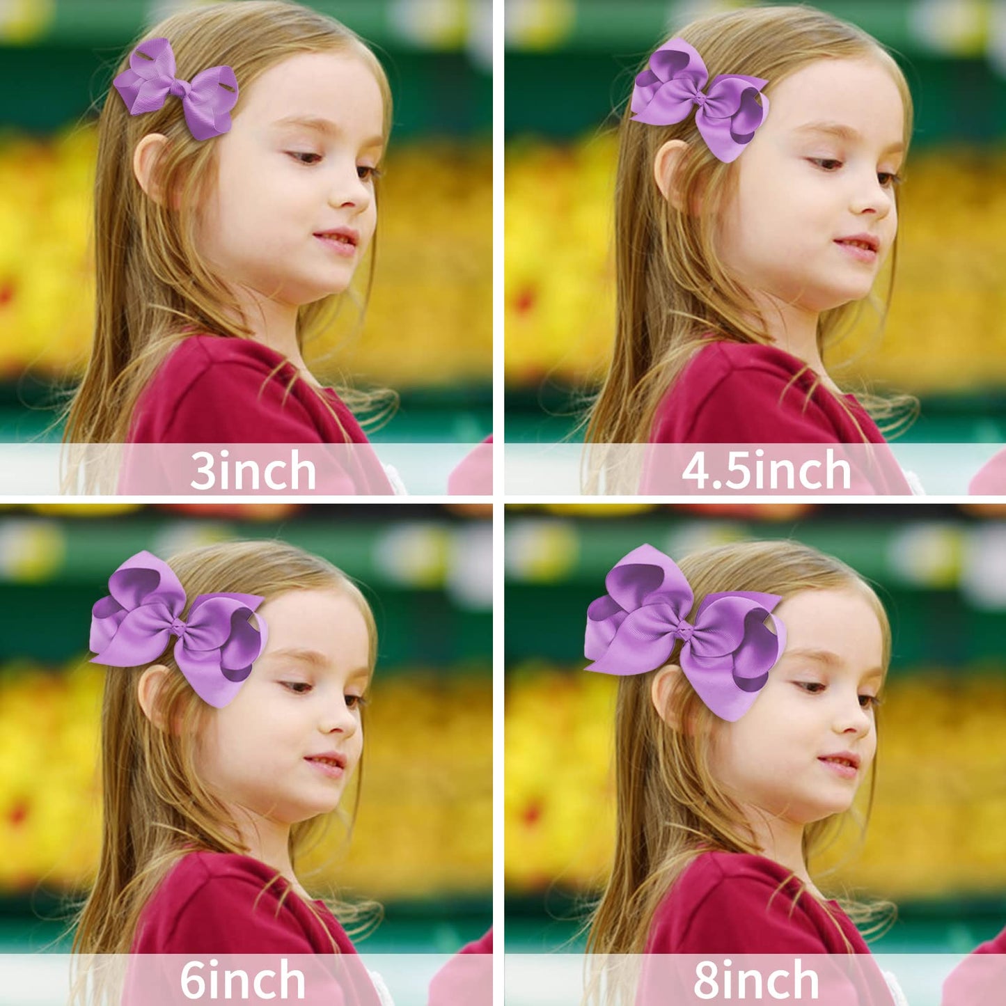 Oaoleer 8Pcs Hair Bows For Girls Purple Grosgrain Ribbon Boutique Bow Alligator Clips Hair Accessories For Toddlers Little Girls