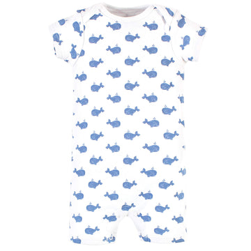 Hudson Baby Unisex Baby Cotton Rompers, Blue Whale 2-Pack, 18-24 Months