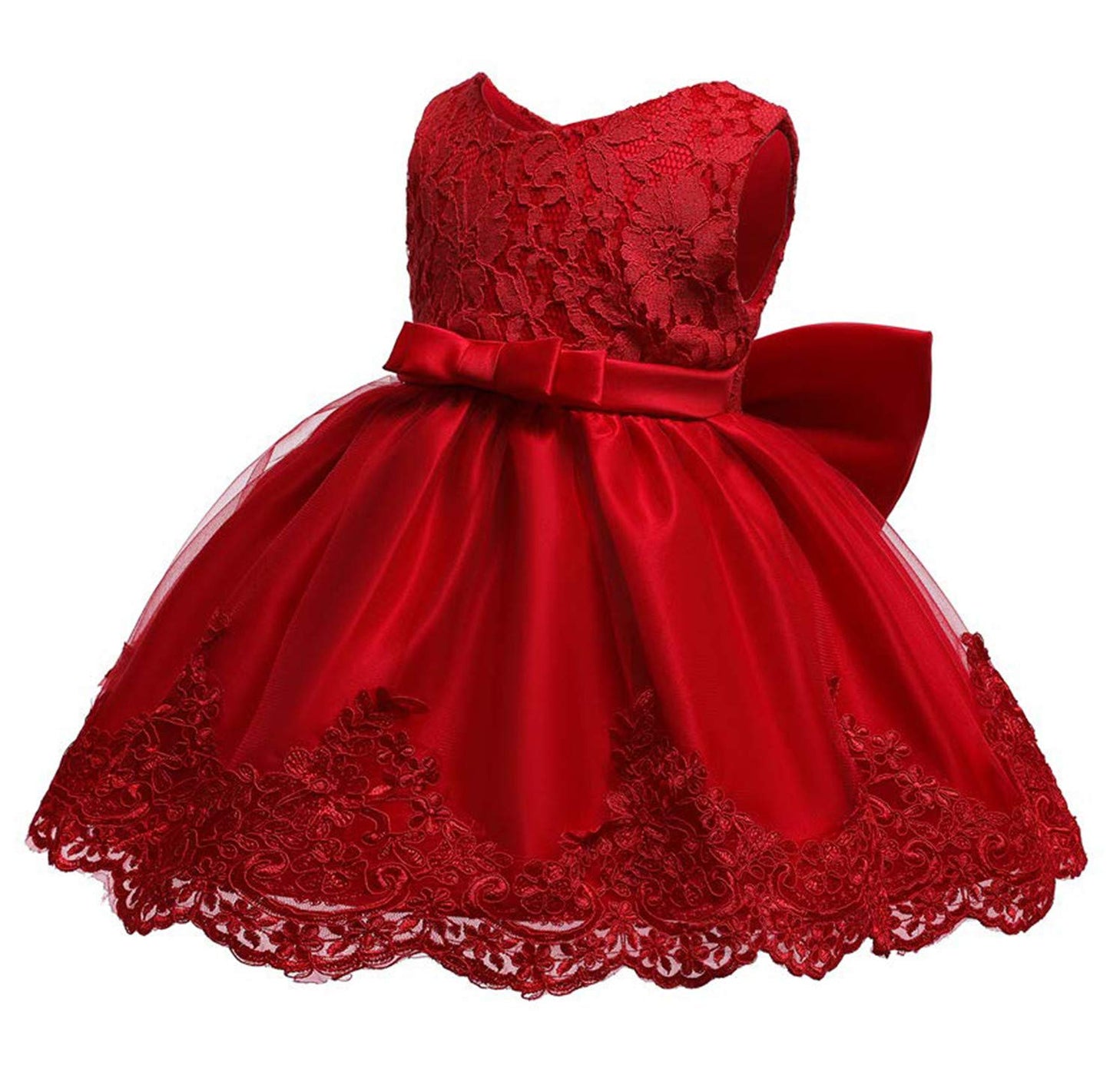 Baby Girls Christmas Pageant Lace Dresses Infant Easter Frocks Wedding Formal Event Frocks Dress (Red,24M)