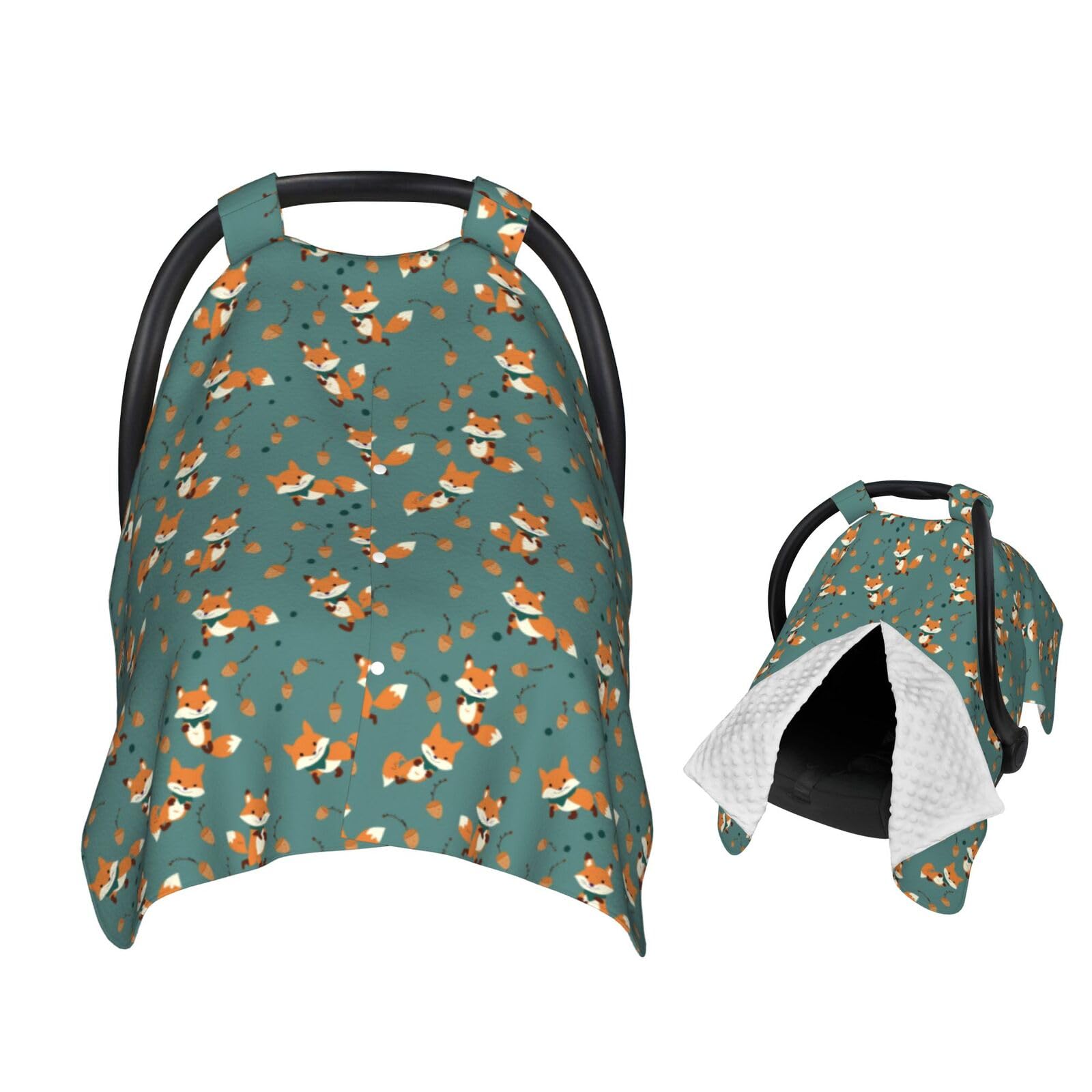 Muishi Kawaii Fox and Acorns Baby Car Seat Canopy Nursing Cover for Newborn Car Seat Breastfeeding Covers Blanket Newborn Shower