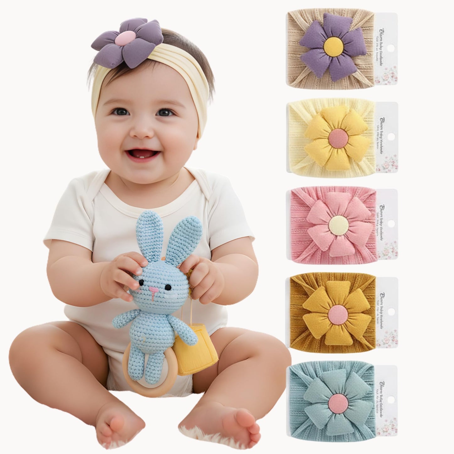 Bakefy 6 Super Stretchy Soft Knot Headbands With Hair Bows Flower Head Wrap Hair Accessories For Newborn Baby Girls Infant Todd