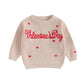 Baby Girl Valentines Day Outfit Love Heart Sweet Long Sleeve Sweater Tshirt Crewneck Tops Fall Winter Clothes (E-Beige, 0-3 Mont