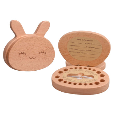 Ahfulife Baby Tooth Keepsake Fairy Box Holder With Lanugo Bottle, Wooden Bunny Rabbit Shape Keepsake Box For First Lost Teeth, C
