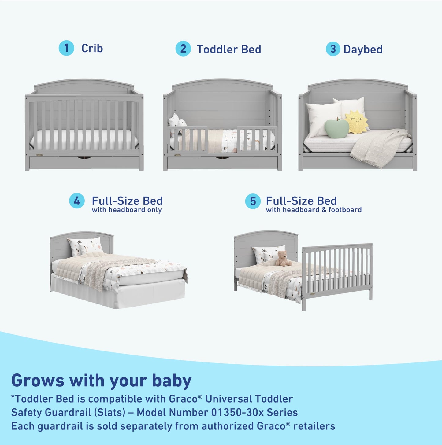 Graco Bellwood 5-In-1 Convertible Crib With Drawer (Pebble Gray) - Greenguard Gold Certified, Full-Size Storage Drawer, Converts