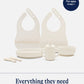 Lalo First Bites Silicone Baby Feeding Set - Baby Led Weaning Supplies - Non-Toxic Silicone - Includes 2 Bibs, 2 Spoons, Trainin