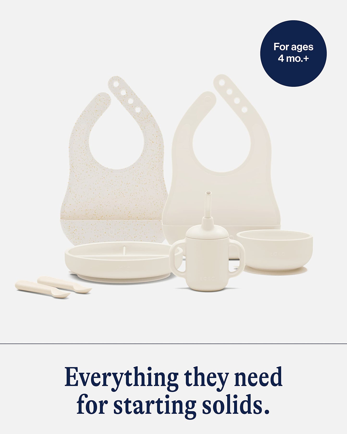 Lalo First Bites Silicone Baby Feeding Set - Baby Led Weaning Supplies - Non-Toxic Silicone - Includes 2 Bibs, 2 Spoons, Trainin