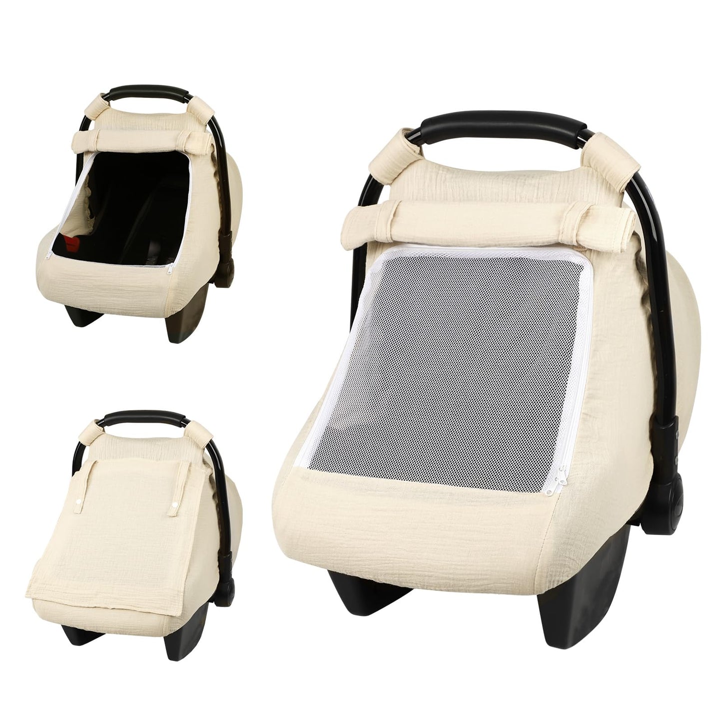 Car Seat Cover Baby, Summer Carseat Covers for Babies Girls Boys Breathable Muslin Cotton HNHUAMING Infant Car Seat Canopy with 