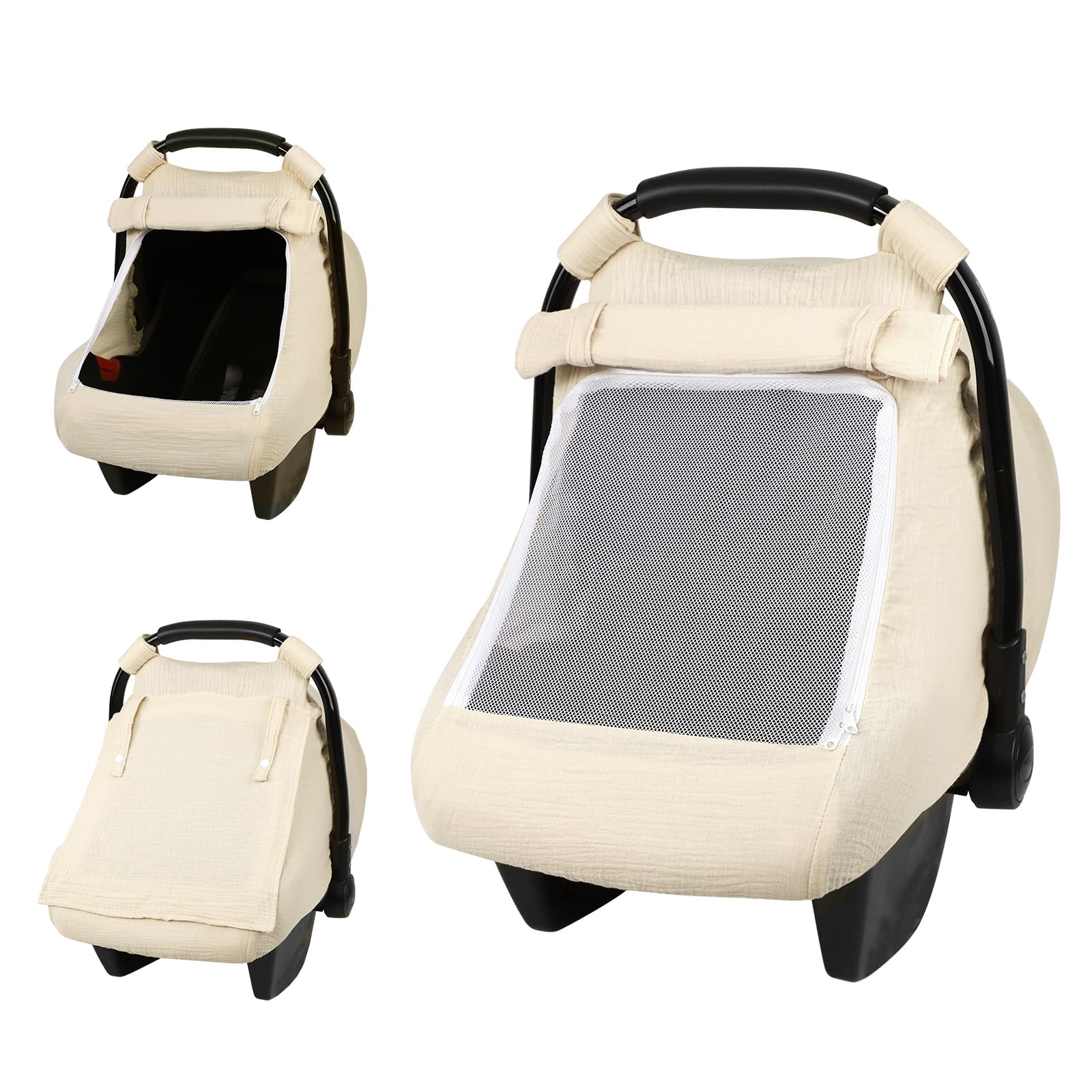 Car Seat Cover Baby, Summer Carseat Covers for Babies Girls Boys Breathable Muslin Cotton HNHUAMING Infant Car Seat Canopy with 