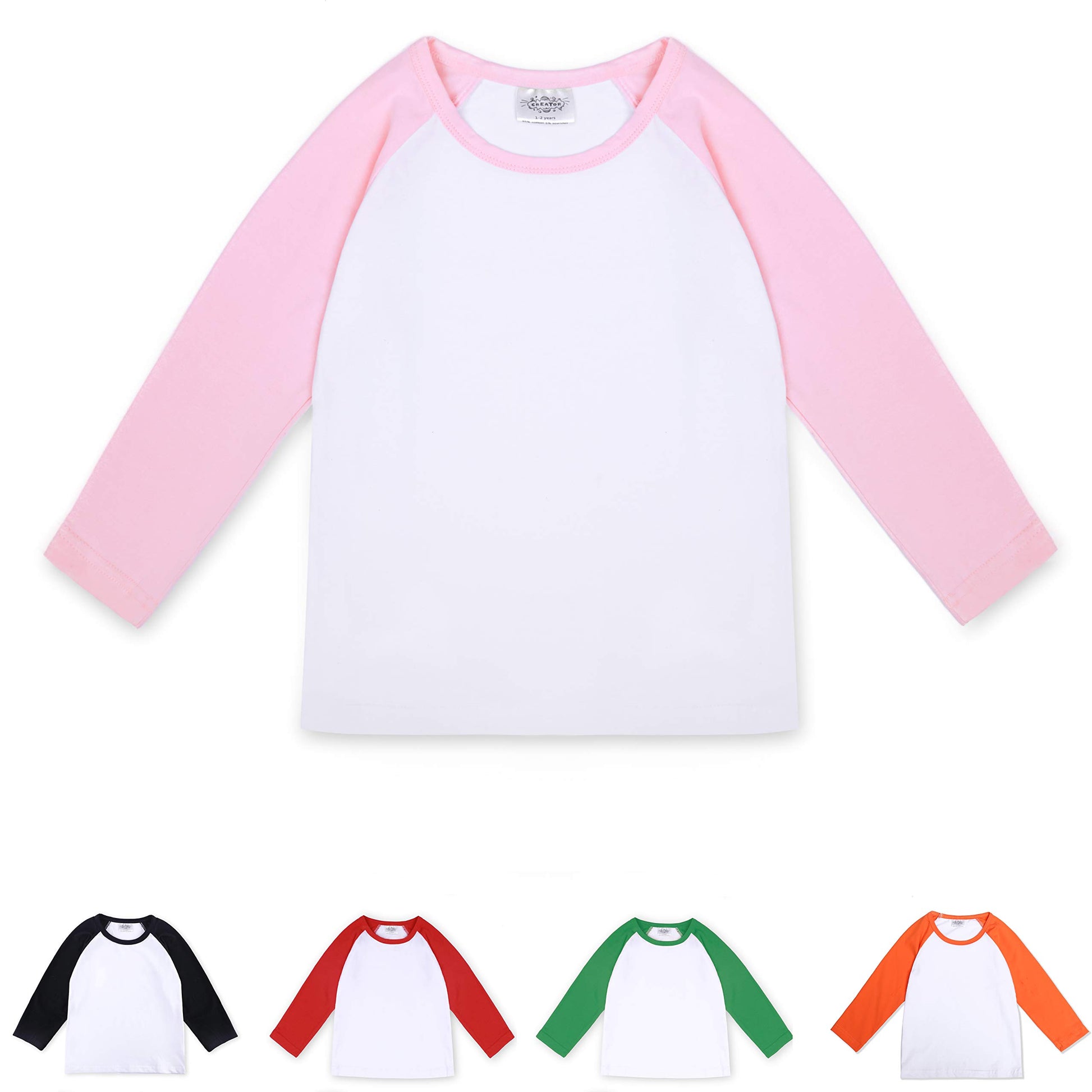 Creator Toddler Baby Girls Boys Long Sleeve Shirts Raglan Shirt Baseball Tee Cotton T-Shirt Pink