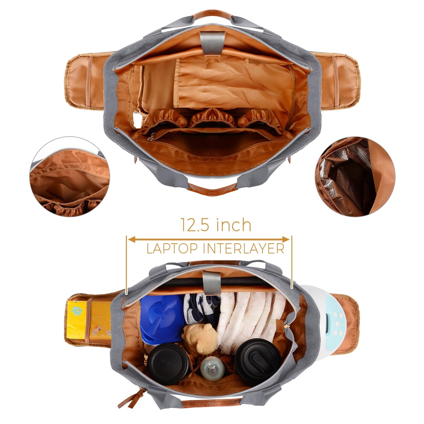 Homlynn Baby Diaper Tote Bag With Cooler Pocket, Fit Most Breast Pumps, Moistureproof Tote Bag Have Dry Wet Separation Pockets C