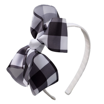 7Rainbows 5.5' Buffalo Plaid Bow Headband Checkered Bow Headbands For Girls Perfect Hair Accessories For Party And Cosplay(Whit