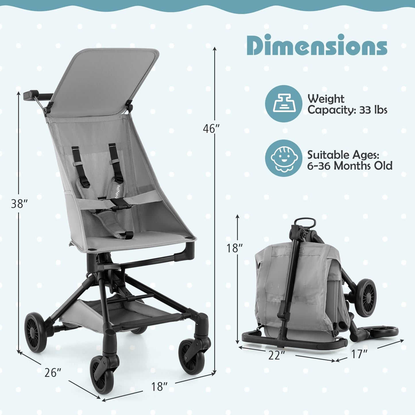 Honey Joy Lightweight Baby Stroller, Travel For Airplane, Compact Easy One-Hand Fold With Canopy, All-Terrain Wheels, Storage Ba