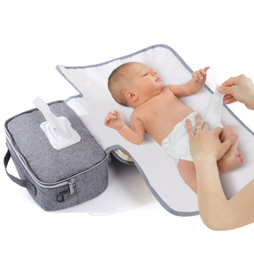 Sunveno Multifunctional Diaper Bag With Changing Pad, Portable Waterproof Baby Changing Mat With Individual Wipes And Diaper Poc