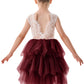2Bunnies Girl Peony Lace Back A-Line Tiered Tutu Tulle Flower Girl Dress (Burgundy Sleeveless Short, 7-8Yrs)