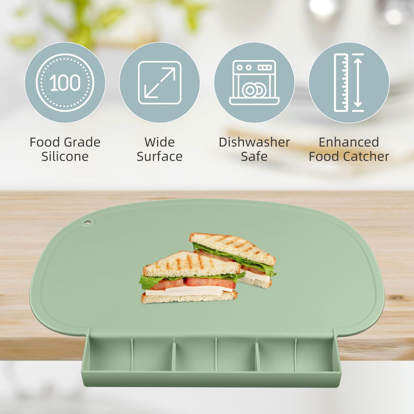 Silicone Placemat For Baby With Food Catching Pocket, Non-Slip Tablemats For Restaurants, Home, Travel (Shifting Sand)