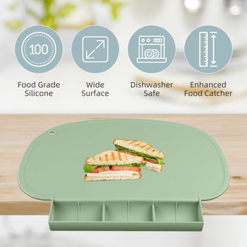 Silicone Placemat For Baby With Food Catching Pocket, Non-Slip Tablemats For Restaurants, Home, Travel (Muted)