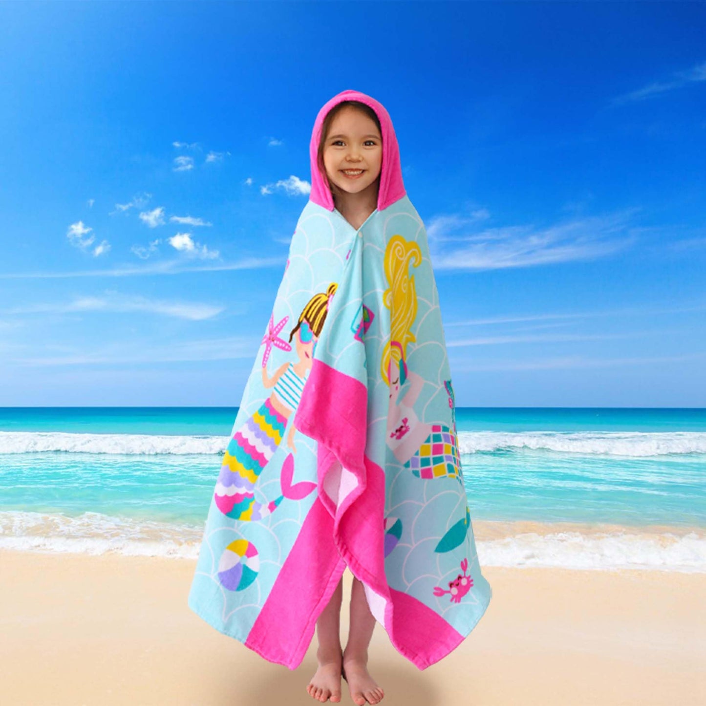 Voova & Movas Hooded Beach Towels For Kids | Soft Thick Absorbent Cotton Beach | Pool | Bath Towels For Ages 3-10, Narwhal Whale