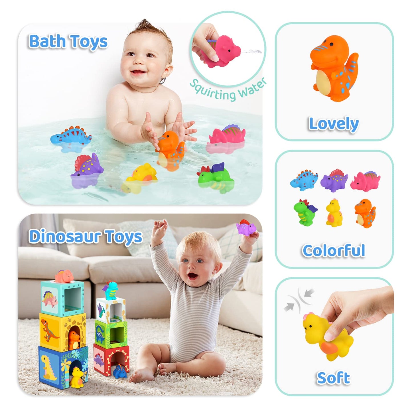 KMTJT Toddlers and Babies Dinosaur Sorting and Stacking Toys Blocks for 1-3 Kids Preschool Learning, Numbers Nesting Boxes Monte