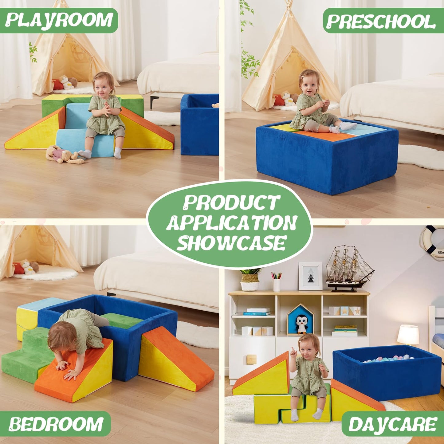 Moozhealth 6 Pieces Foam Climbing Blocks With Ball Pit,Kids Soft Play Climbing For Toddlers,Baby Climbing Toys Indoor,Modular Wa
