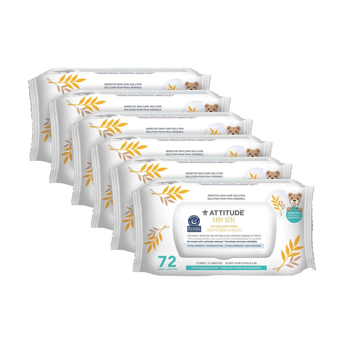 ATTITUDE Baby Wipes, Enriched with Oatmeal, Diaper Wipes for Babies and Newborn, Sensitive and Dry Skin, Dermatologically Tested