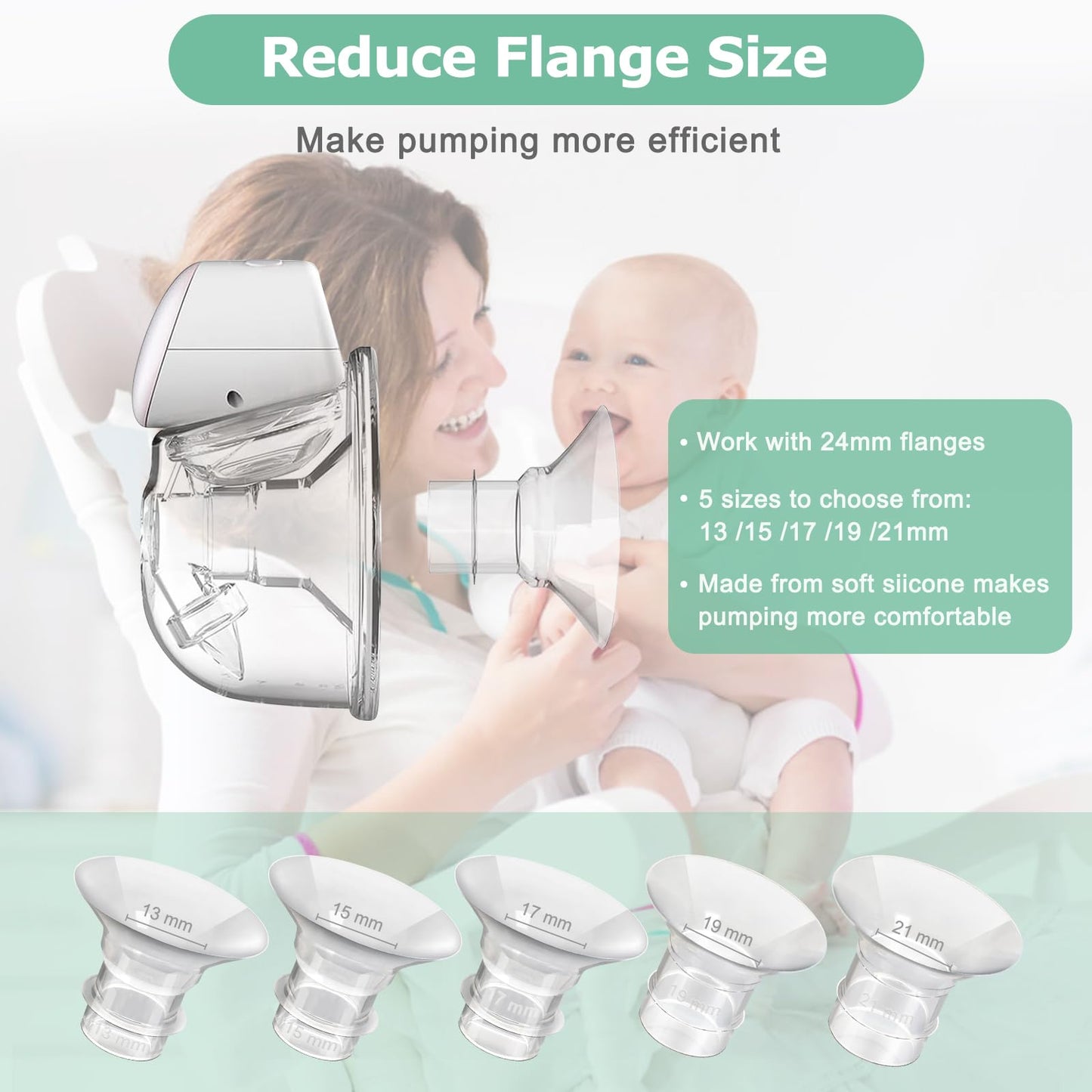 Pdfans Flange Inserts 13/15/17/19/21Mm Compatible With Momcozy/Medela/Spectra/Tsrete S12 Pro/S12/S9 24Mm Shields/Flanges Breast