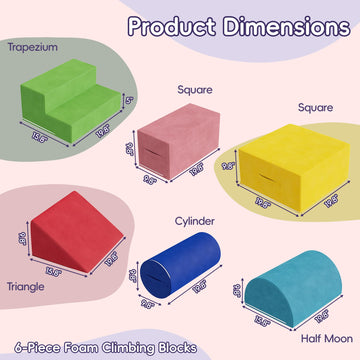 6 Piece Foam Climbing Blocks For Toddlers, Baby Climbing Gym With Ultra High Density Foam For Crawling And Sliding, Indoor Soft