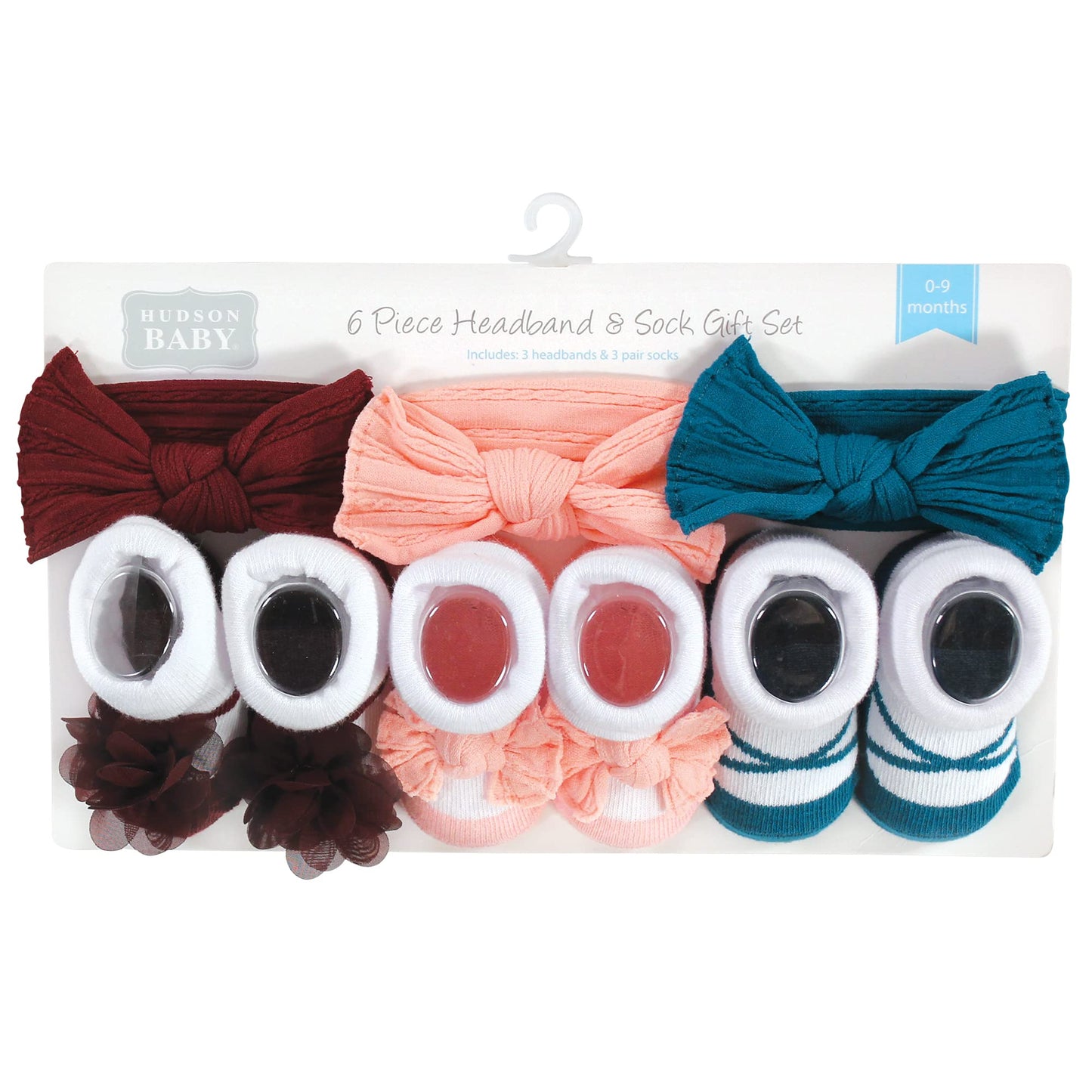 Hudson Baby Baby Girls' Headband And Socks Giftset, Burgundy Teal, One Size