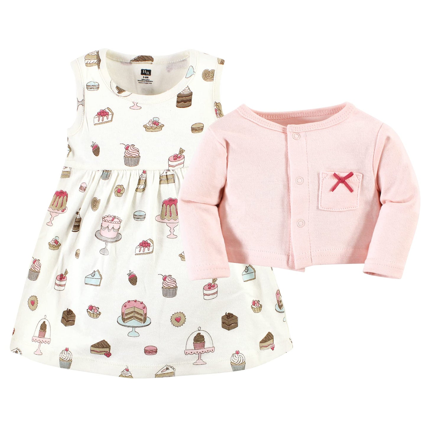Hudson Baby Baby Girls' Cotton Dress And Cardigan Set, Sweet Bakery, 6-9 Months