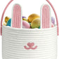 Poschnor Cute Easter Basket, Large Easter Bunny Basket, Woven Cotton Rope Baby Egg Easter Baskets for Girls, Boys, Toddler, Babi