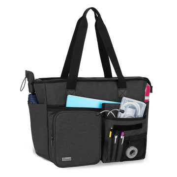 Trunab Nurse Tote Bag For Work With Padded 15.6 Laptop Sleeve, Nurse Bag For Hospice Visit, Home Health Care, Black