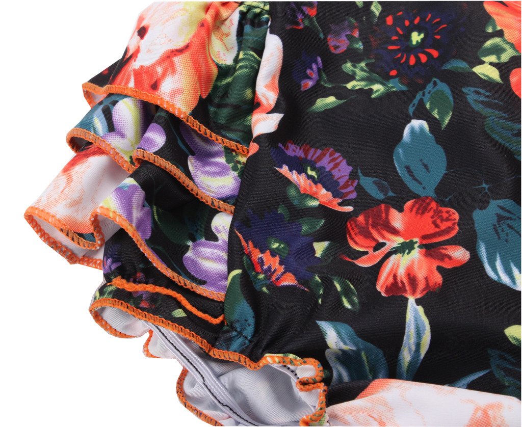 Camellia Floral Ruffles Rompers With Headband Summer Swimwear (Small,Orange)