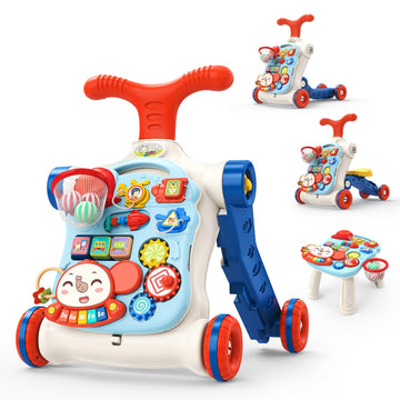CUTE STONE 5 in 1 Walker for Baby Boy, Sit to Stand Push Walker with Activity Center Learning to Walk, Early Push Walking Toys G