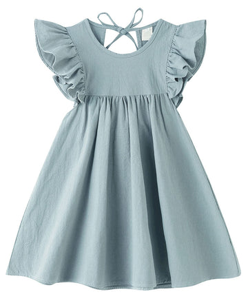 Jnklwpjs Toddler Baby Girl Cotton Linen Ruffle Halter Sleeveless Kids Casual Beach Party Dresses Blue Green 130Cm