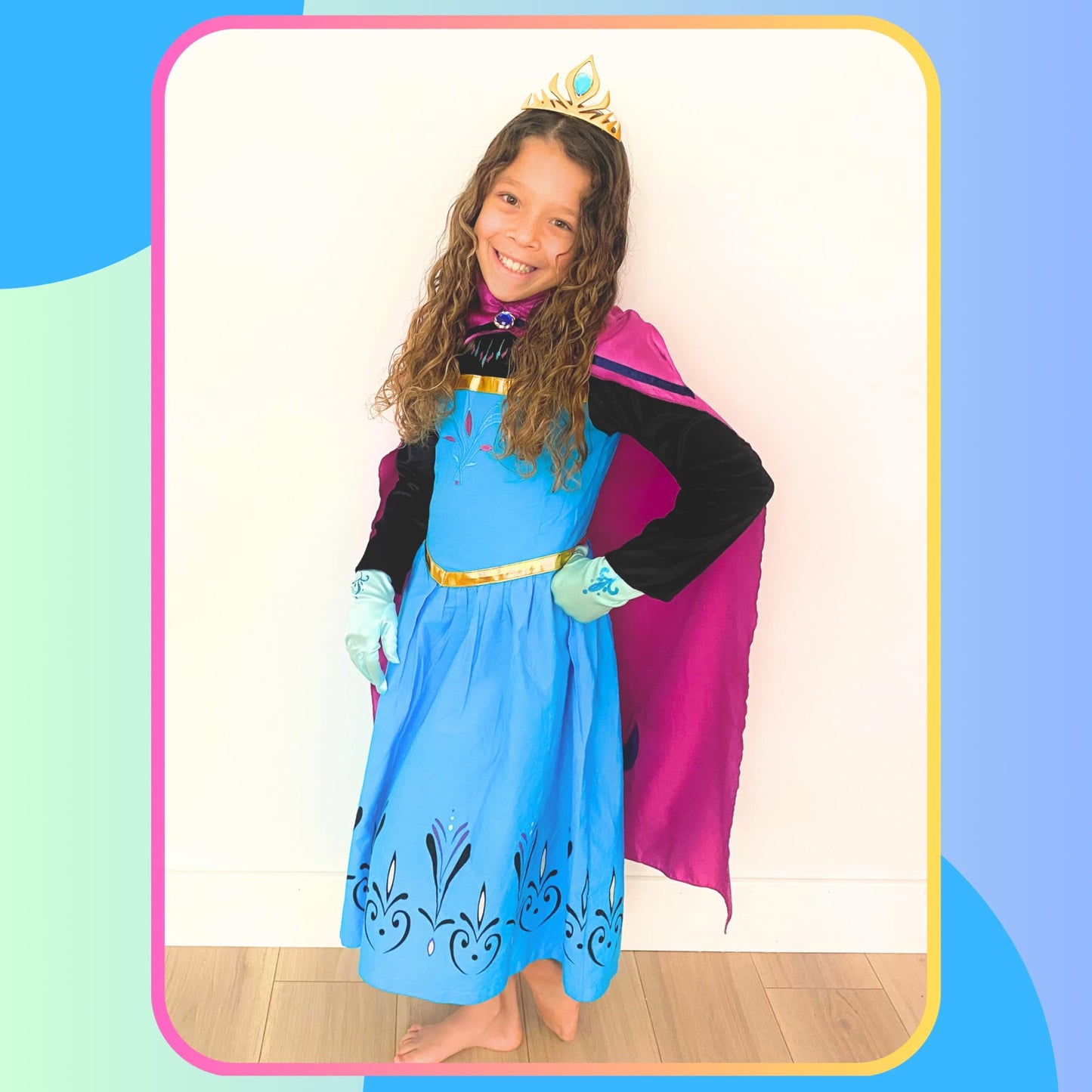 Cokos Box Girls Coronation Dress Costume Cape Gloves Tiara Crown Accessories Kids Set, 4 Years, Blue-Purple