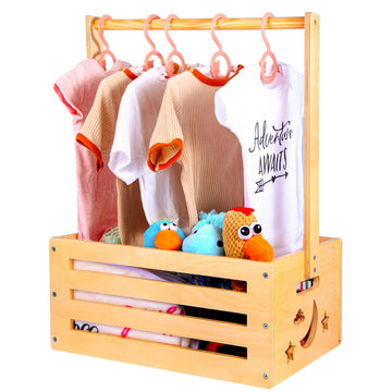 JOLYKAKI Wooden Baby Crate Closet, Shower Gifts Basket for Boys & Girls, Storage Crate Hamper with Handle